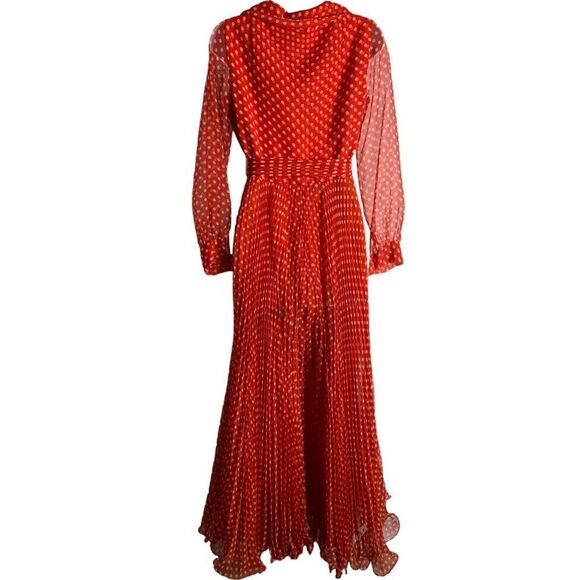 Vintage 60s Jack Bryan Chiffon Jumpsuit S Red Polka Dots Accordion Pleats Groovy - Picture 6 of 12